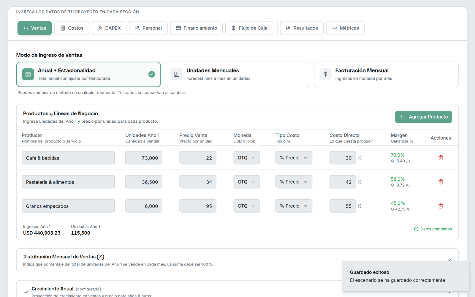 Inputs financieros guiados